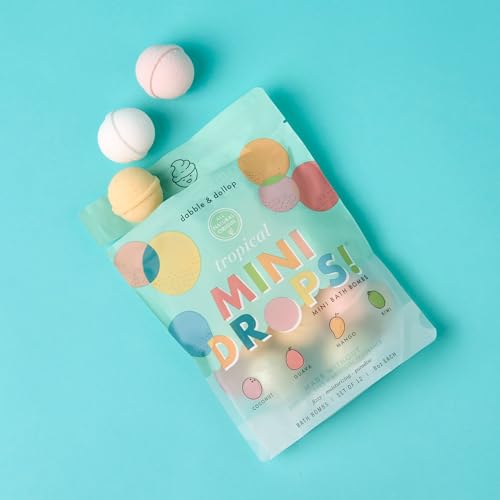 Image of Dabble & Dollop Tropical Mini Bath Bombs + Vanilla 3-in-1 Shampoo, Body Wash and Bubble Bath for Kids - Toddler & Kids Bath Set, No Synthetic Dyes, Vegan, Gluten-Free, Cruelty-Free (Pack of 2)