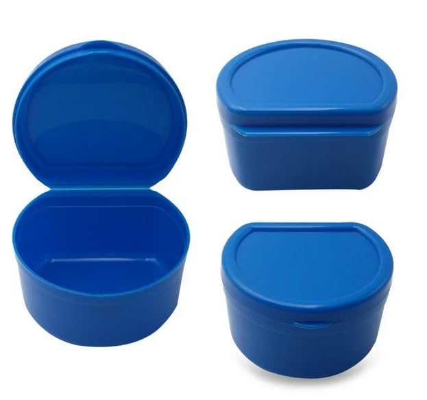 AmeriCan Goods 6/Pk Premium Curve Denture Bath Box with 6/Pk Mini Denture Brushes Clean & Care Denture Bath Case Cup with Brushes