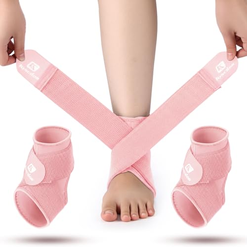 Honoson 2 Pcs Ankle Brace Kid Breathable Neoprene Ankle Support Compression Sleeve Achilles Tendonitis Relief Elastic Foot Brace with Adjustable Wrap for Sprained Plantar Fasciitis(Pink