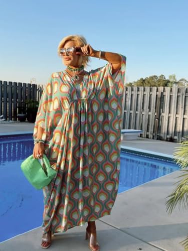 Image of Moss Rose Kaftan Dresses for Women V Neck Summer Swimsuit Cover up Caftan Maxi Beach Dresses