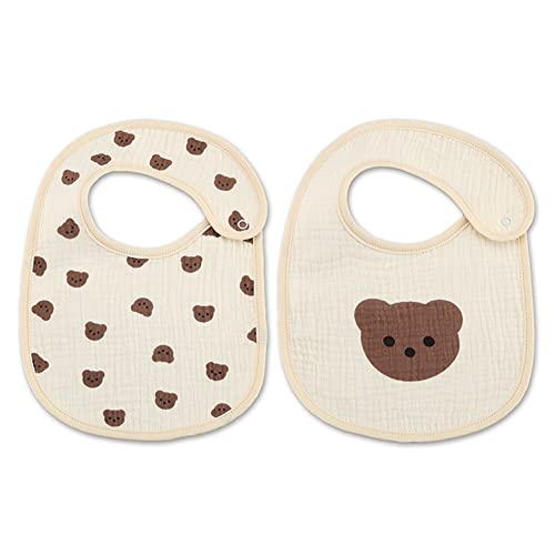 Cotton Waterproof Baby Girls 2 Pack Bibs with Button for Teething Drooling Eating Newborn Bib Prints, Type 3