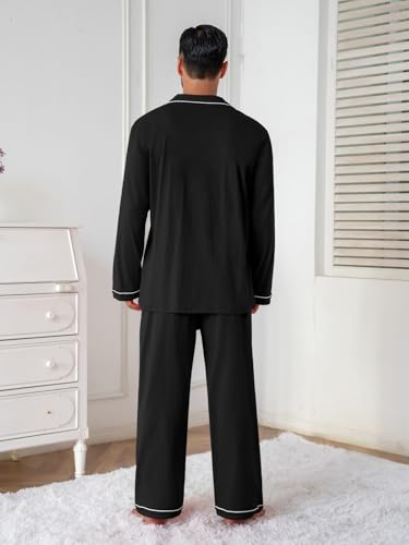 Image of QZH.DUAO Mens Pajama Set 100% Cotton Long Sleeve Button Down PJs