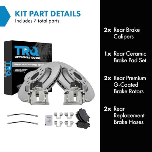 Image of TRQ Rear Brake Pad and Rotor Set Ceramic Coated Rotors Calipers Compatible with 2010-2016 Volkswagen CC