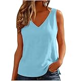 Aniywn Wide Strap Tank Tops for Women Athletic Cotton Linen V Neck Summer Beach Tops Casual Sleeveless Blouses Basic Shirt Sky Blue