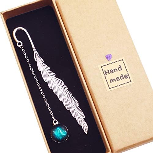 Toirxarn Birthday Constellation Metal Feather Bookmark, Luminous Pendant, is A Practical and Creative Gift for Readers,Women, Friends, Students. (Blue Scorpio)