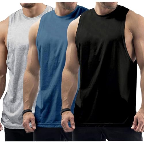 Men's Workout Tank Tops Cotton Gym Muscle Sleeveless T-Shirts Bodybuilding Fitness Athletic Tank Tops