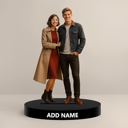 JLSKCN Personalized Couple Figurine Acrylic Desk Ornament Custom Photo Cartoon Style Desk Decor for...