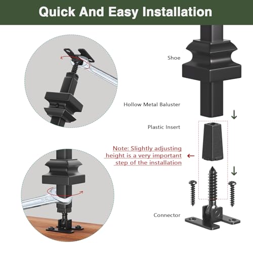 Baluster Screw Connectors, 30Pack Adjustable Height and Angle Stainless Steel Connectors with Flat Baluster Shoes for Easy Installation of 1/2" Deck Stair Hollow Metal Balusters by DIY DECK - Used condition - Image 6