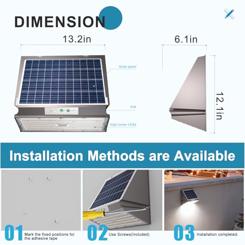 Image of Lightdot 6-Pack Solar Wall Pack Light, 100W HPS Eqv 5000K Dusk-to-Dawn | Motion sensor, IP65 waterproof, 12 inchx11 inch glass solar panel, for porch, fence, garage, warehouse