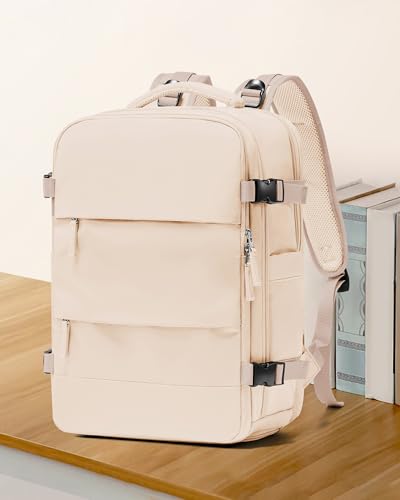 Image of coowoz Travel Backpack For Women Men,Carry On Backpack,Hiking Backpack Waterproof Outdoor Sports Rucksack Casual Daypack Travel Essentials(Beige)