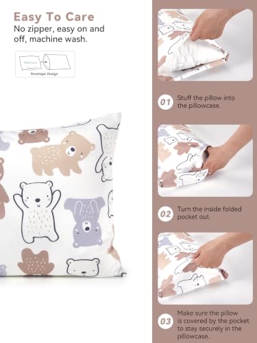 Image of TILLYOU Toddler Pillowcases 13 x 18 Travel Pillow Case 2 Pack, Kids Pillowcases Machine Washable with Envelope Closure, Boonie Cubs