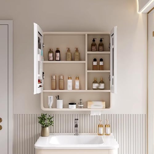 Slish Moderner Badezimmerschrank mit LED-Spiegelleuchte, platzsparend, mit Türen und Regalen für nized Home Decor