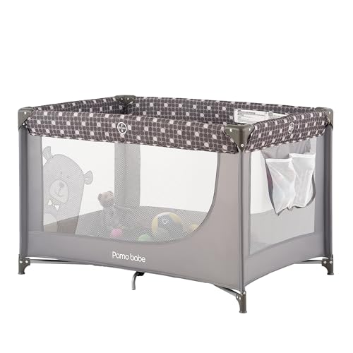Image of Pamo Babe Portable Crib Baby Playpen with Mattress and Carry Bag Grey