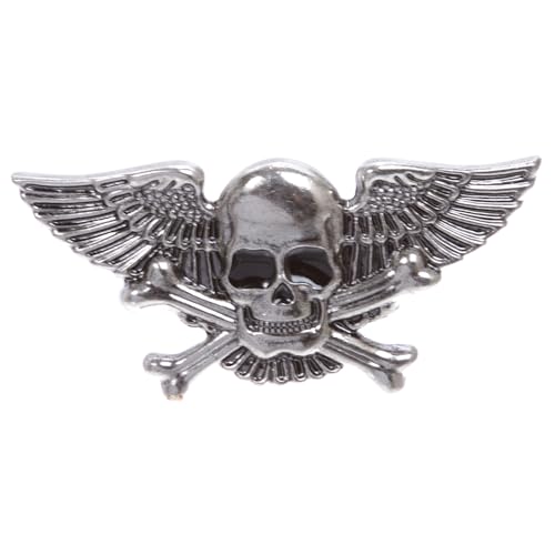 Winged Skull and Cross Bone Pirate Belt Buckle, Antique Silver