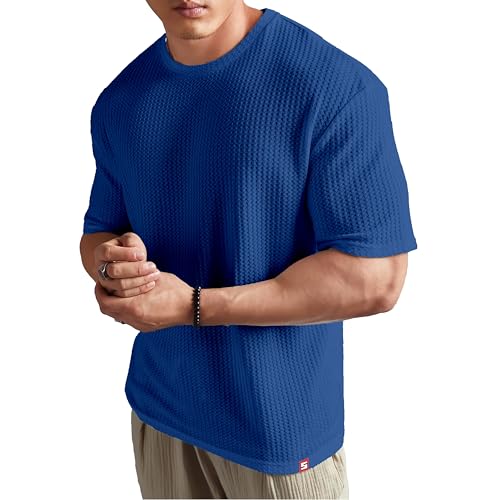 Image of SHODOX Men Oversized T Shirt Solid Dotted Design | Round Neck Loose Fit Drop Shoulder Casual T-Shirt for Men