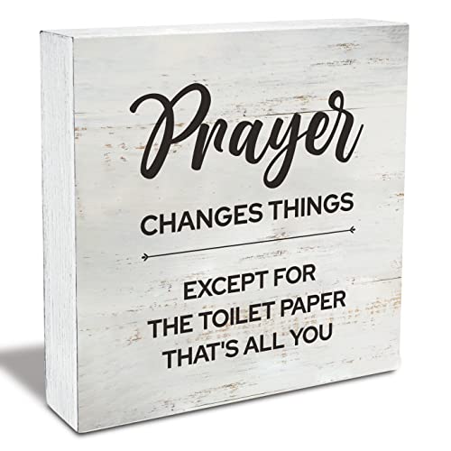 Bathroom Quote Prayer Changes Things Toilet Paper Wood Box Sign
