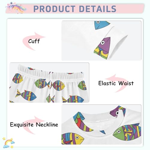 Pajama Sets Long Sleeve Colorful Fish Pattern Design Soft Comfy Sleepwear 2 Piece PJS 3-8T4