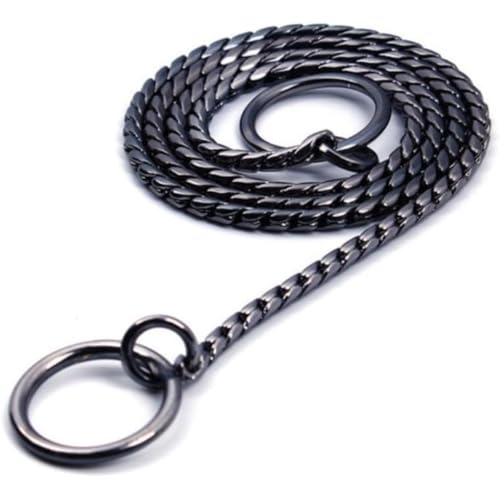 Qfmr 犬の首輪 ステンレス鋼、犬用チョーカースネークチェーン犬のトレーニングカラーヘビーメタルペットスリップチョークカラー中型大型犬用ゴールデンピットブル、ゴールド (ブラック)