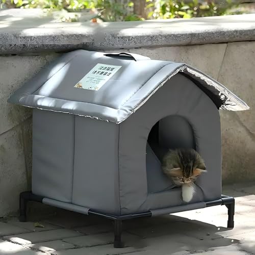 【2025新開発】外猫ハウス 屋外 防水 冬 猫用ハウス 猫小屋 屋外猫キャット防寒 雨よけ 防風 防雨 野良猫 避難所 猫小屋 屋外 冬寒さ対策 野良猫シェルター 組立簡単 猫の巣 ペット用品 猫 子猫 小型犬用 ペットハウス (グレイ, L-42*42