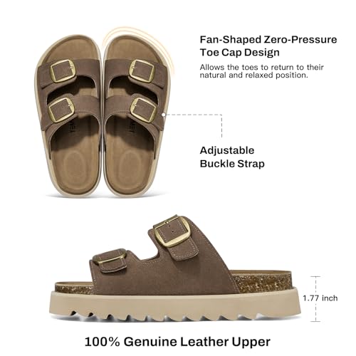 TEMOFON Women's Genuine Leather Platform Sandals Comfortable Wedge Chunky Heel Slides with Arch Support, Cork Footbed & Adjustable Buckle, 2026 Summer Casual Shoes Brown Size 8.5 by TEMOFON - Used condition - Image 4