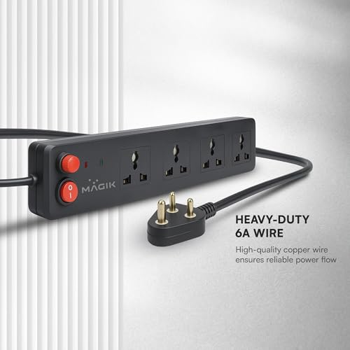 Image of Magik Power Guard Extension Board - 4 Universal Socket | 1.5 m Heavy-Duty Cord | Master Switch & Indicator | Surge Protection | Extension Box for Home & Office