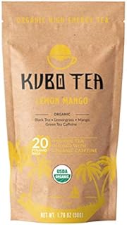 Kubo Tea, Organic High Energy, High Caffeine Blend, 20 Servings (155mg Caffeine each), Pyramid Tea Bags, Kraft Packaging, Brew Hot or Iced, Healthy Coffee Substitute- Lemon Mango Black Tea