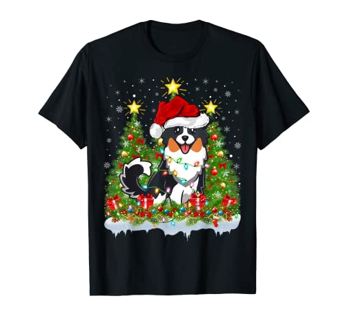 Funny Xmas Lighting Xmas Tree Australian Shepherd Christmas T-Shirt
