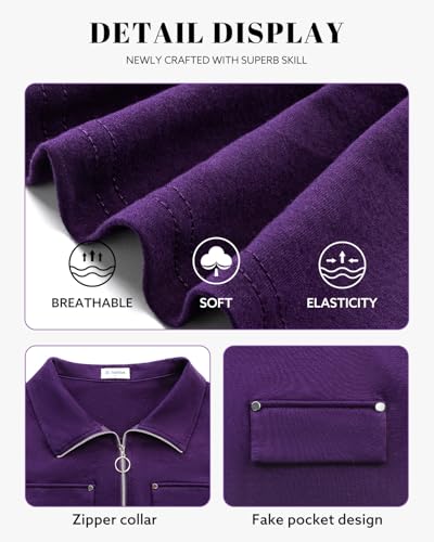 Image of Bulotus Womens 3 /4 Sleeve Tops Plus Size V Neck Zipper Business Casual Blouses for Office & Going Out Soft Knit Tunics, M-3XL