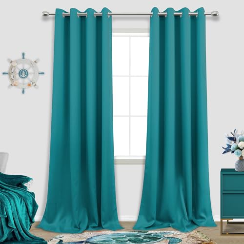 Image of KOUFALL Teal Blackout Curtains for Living Room 52x108 Inch Length