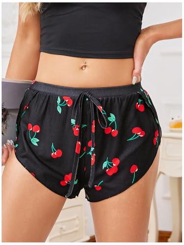 Image of MakeMeChic Women's Pajama Bottoms Floral Print Tie Front Micro Short Side Slit Summer Lounge Shorts
