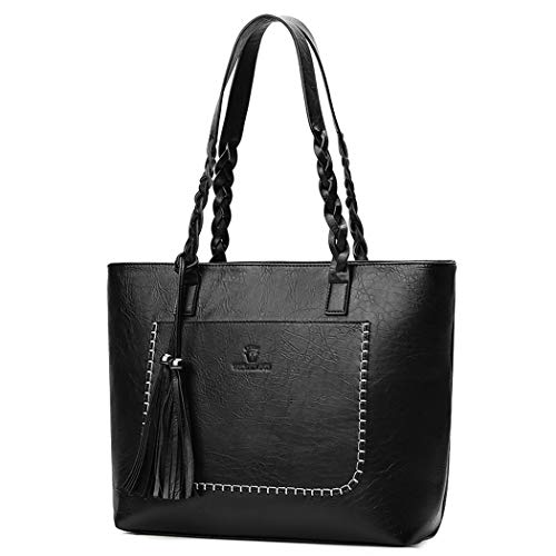 DEERWORD Mujer Bolsos de Mano Casual Bandolera Marca Mediano Totes Antirrobo Hombro Italianos PU Cuero 5352 1 piezas Fekete V2
