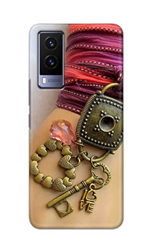 Image of Girl Hand with Keychain Hard Back Case Cover for Vivo V21e 5G Back Cover -(J5) VNS2228