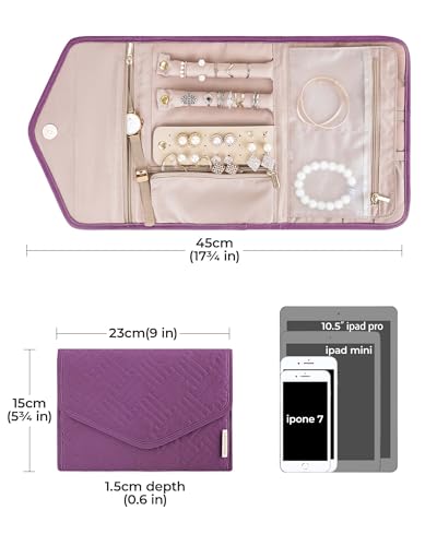Image of BAGSMART Travel Jewelry Organizer Roll Foldable Jewelry Case,Purple