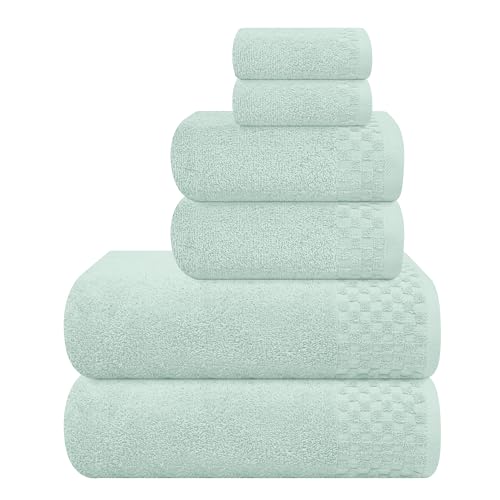 MyOwn Premium Cotton 6 Pack Towel Set for Bathroom, Contains 2 Bath Towels 28x55 inch, 2 Hand Towels 16x24 inch & 2 Wash Coths 12x12 inch, Ideal Everyday use, Compact & Lightweight - Sea Green