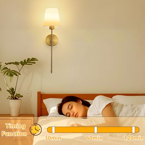 Image of LOUSACE Battery Operated Wall Sconces Set of 2, Rechargeable Wireless Wall-Mounted Sconce with Remote Control & 5200mAh Dimmable Bulbs, Gold Wall Sconces Decor Set for Bedroom Living Room Entryway