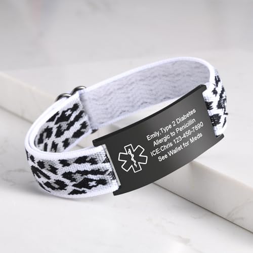 image for VNOX Medical Alert Bracelets for Men & Women with Free Engraving Adjus
