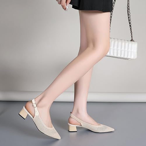Women's Knitted Mesh Slingback Chunky Low Heels Sandals Summer Breathable Closed Pointed Toe Adjustable Strap Slip On Anti-Slip Block Heel Fashion Dress Party Pumps for Wedding Prom4