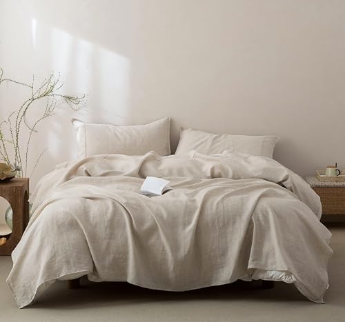 Talasily 100% French Pure Linen Sheets Set California King Size,Oeko-TEX Certified Bedding, All-Season Breathable for Hot Sleepers,16 Inch Deep Pocket Machine Washable 4-Piece (Natural Linen)