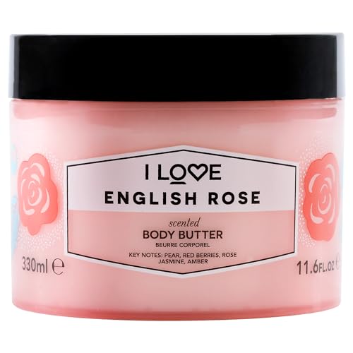 I Love English Rose Scented Body Butter - Hydrating Body Butter for Dry Skin - Vitamin E and Aloe Vera - Shea Butter and Coconut Oil - 10.1 oz