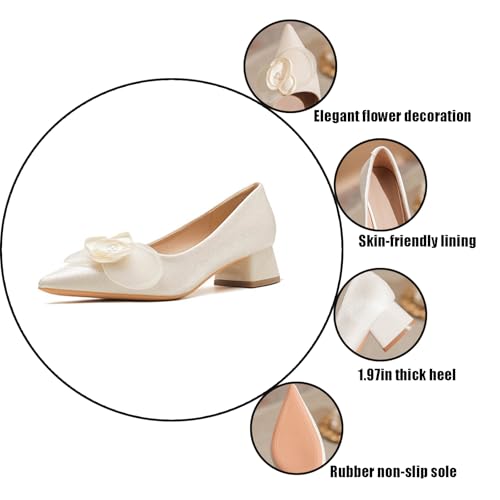 Women's Silk Satin Slip On Chunky Heels Pumps Fashion Closed Pointed Toe Low Block Heels Business Work Office Dress Shoes Grace Evening Party Bride Shoes3