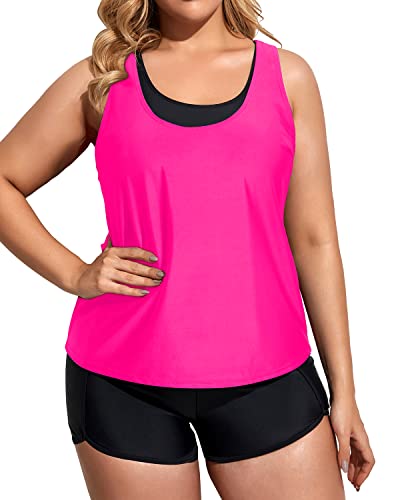 Image of Holipick Women Plus Size Swimsuits - Athletic 3 Piece Tankini with Shorts