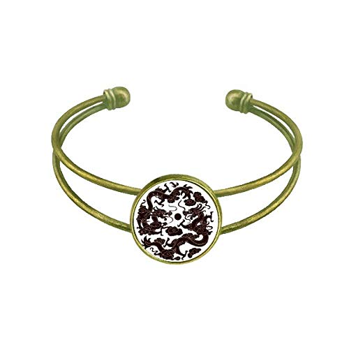 Bracelet dragons chinois DIYthinker : jonc ouvert aux perles ciselées de style mythologique