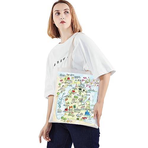 Image of WZMPA Michigan State Map Tote Bag - Michigan Souvenir Gift, Vacation & Trip Shoulder Bag