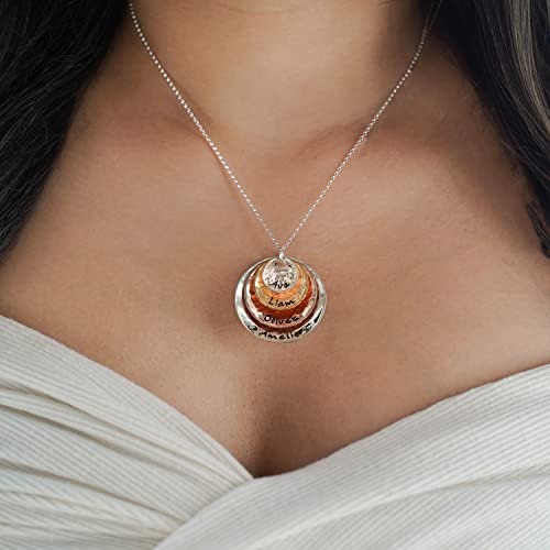 Aj's Collection My Four Treasures Personalized Necklace With 4 Customizable Discs In Sterling Silver, 14K Gold Plate And Rose Gold Plate With A 925 Heart Charm #TOP4
