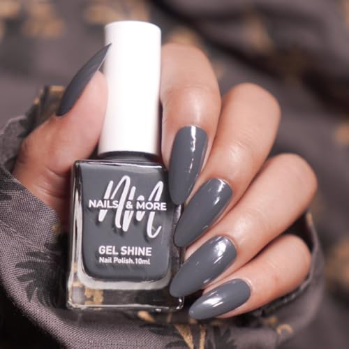 Image of Nails & More Dark Grey Nail Polish, Argan Oil-Infused Gel Shine, Charcoal Nails, Modern & Sleek | 10ml