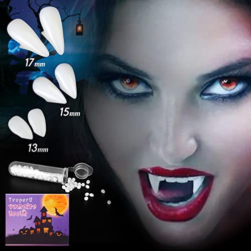TsuperU Vampire Teeth for Kids Vampire Fangs Adult Fake Fangs Teeth Halloween Party Bag Fillers Cosplay Accessories, Werewolf Halloween Decorations activities for Kids, 3 Pcs Vampire Fangs with Glue