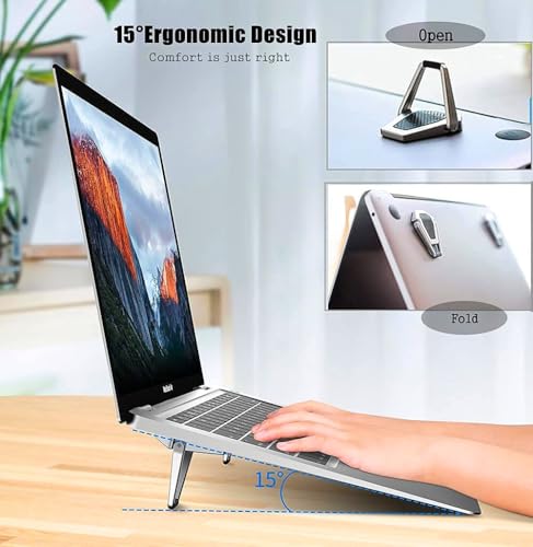 Image of Mini Laptop Stand for Desk,Portable PC Desk Stand,Aluminium Cooling Pad Mini Clip Compatible with MacBook & Other Laptops Pack of-2 (Silver)