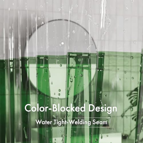 Image of AmazerBath 100% EVA Shower Curtain Liner, 72 x 72 Inches Heavy Duty Shower Curtain and Liner 2-in-1 with 3 Clear Stones and 12 Brass Grommets, Color Block Soft Shower Liner - Clear & Pine Green