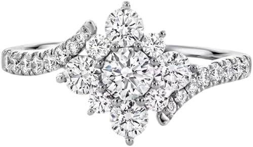 Vaishnav Jewels 2 Carat Round Cut Lab Diamond Halo Bypass Ring, 14K White Gold Finish, Sterling Silver, Flower Design