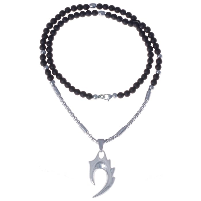 Collier perles homme agate résistant eau acier inoxydable fini tribal hypoallergénique